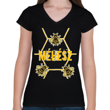 PRINTFASHION Méhész - Női V-nyakú póló - Fekete női póló