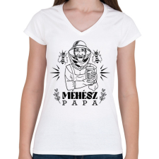 PRINTFASHION Méhész papa - Női V-nyakú póló - Fehér női póló