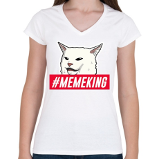 PRINTFASHION Meme King - Női V-nyakú póló - Fehér