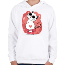 PRINTFASHION Menő macska - Gyerek kapucnis pulóver - Fehér gyerek pulóver, kardigán