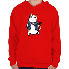 PRINTFASHION Menő macska - Gyerek kapucnis pulóver - Piros