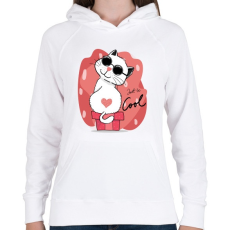 PRINTFASHION Menő macska - Női kapucnis pulóver - Fehér