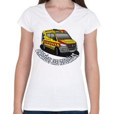 PRINTFASHION mentőautó 1 - Női V-nyakú póló - Fehér női póló