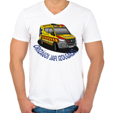 PRINTFASHION mentőautó 2 - Férfi V-nyakú póló - Fehér