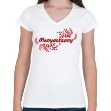 PRINTFASHION Menyasszony (leveles minta) - Női V-nyakú póló - Fehér női póló