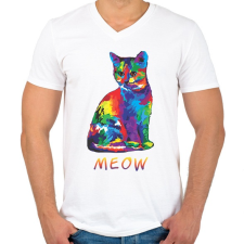 PRINTFASHION MEOW - Férfi V-nyakú póló - Fehér férfi póló