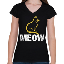 PRINTFASHION MEOW - Női V-nyakú póló - Fekete női póló