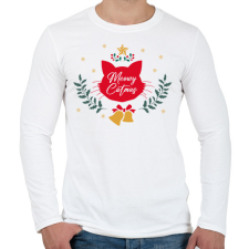 PRINTFASHION Meowy Catmas - Férfi hosszú ujjú póló - Fehér férfi póló