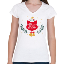 PRINTFASHION Meowy Catmas - Női V-nyakú póló - Fehér női póló