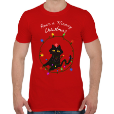PRINTFASHION MEOWY CHRISTMAS - Férfi póló - Piros férfi póló