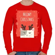 PRINTFASHION MEOWY CHRISTMAS - Férfi pulóver - Piros férfi pulóver, kardigán