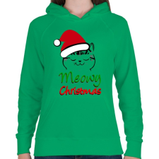 PRINTFASHION Meowy Christmas! - Női kapucnis pulóver - Zöld női pulóver, kardigán