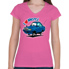 PRINTFASHION merci - Női V-nyakú póló - Rózsaszín női póló