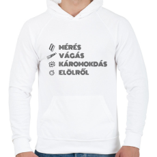 PRINTFASHION Mérés, vágás, káromkodás - Férfi kapucnis pulóver - Fehér