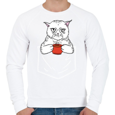 PRINTFASHION Mérges cica kávéval - Férfi pulóver - Fehér