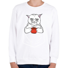 PRINTFASHION Mérges cica kávéval - Gyerek pulóver - Fehér gyerek pulóver, kardigán