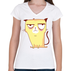 PRINTFASHION Mérges cica - Női V-nyakú póló - Fehér