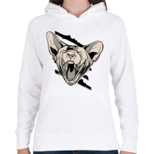 PRINTFASHION Mérges macska - Női kapucnis pulóver - Fehér női pulóver, kardigán