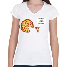 PRINTFASHION Mérges pizza - Női V-nyakú póló - Fehér női póló