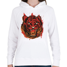 PRINTFASHION Mérges tigris - Női kapucnis pulóver - Fehér női pulóver, kardigán