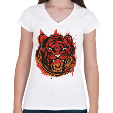 PRINTFASHION Mérges tigris - Női V-nyakú póló - Fehér