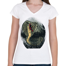 PRINTFASHION Mérgeskígyó grafika - Női V-nyakú póló - Fehér