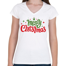 PRINTFASHION Merry Christmas - Boldog karácsonyt - Női V-nyakú póló - Fehér női póló