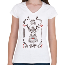 PRINTFASHION Merry Christmas Deer - Női V-nyakú póló - Fehér női póló
