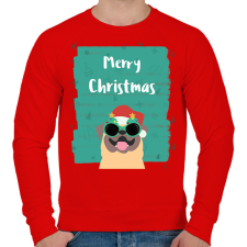 PRINTFASHION MERRY CHRISTMAS MOPSZ - Férfi pulóver - Piros férfi pulóver, kardigán