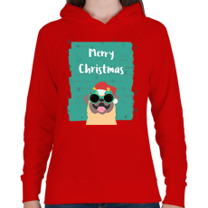 PRINTFASHION MERRY CHRISTMAS MOPSZ - Női kapucnis pulóver - Piros