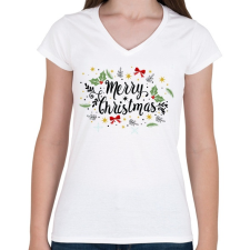 PRINTFASHION Merry Christmas - Női V-nyakú póló - Fehér női póló