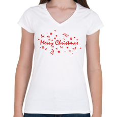PRINTFASHION Merry Christmas  - Női V-nyakú póló - Fehér