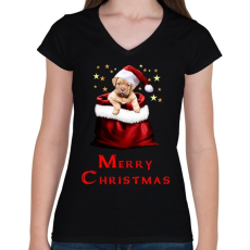 PRINTFASHION Merry Christmas - Női V-nyakú póló - Fekete