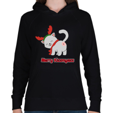 PRINTFASHION Merry Kiss my ass cica - Női kapucnis pulóver - Fekete női pulóver, kardigán