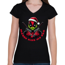 PRINTFASHION Merry kiss my ass - Női V-nyakú póló - Fekete