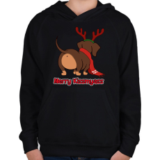 PRINTFASHION Merry Kiss my ass tacskó - Gyerek kapucnis pulóver - Fekete