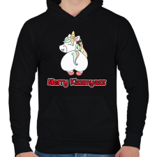 PRINTFASHION Merry Kiss my ass unikornis - Férfi kapucnis pulóver - Fekete férfi pulóver, kardigán