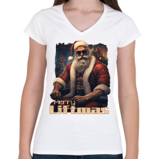 PRINTFASHION Merry Liftmas - Női V-nyakú póló - Fehér