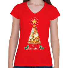 PRINTFASHION Merry Pizzamas fehér - Női V-nyakú póló - Piros női póló