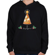 PRINTFASHION Merry Pizzamas pizzalapáttal fehér - Gyerek kapucnis pulóver - Fekete gyerek pulóver, kardigán