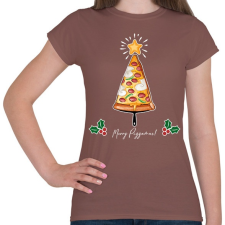 PRINTFASHION Merry Pizzamas pizzalapáttal fehér - Női póló - Mogyoróbarna női póló