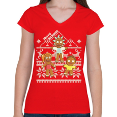 PRINTFASHION Merry Rickmas mézeskalács - Női V-nyakú póló - Piros