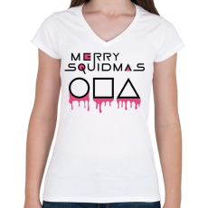 PRINTFASHION Merry Squidmas jelek - Női V-nyakú póló - Fehér