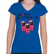 PRINTFASHION Merry Squidmas - Squid Game - Női V-nyakú póló - Királykék női póló