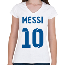 PRINTFASHION Messi 10 kék - Női V-nyakú póló - Fehér