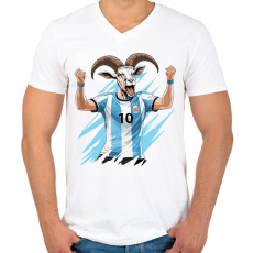 PRINTFASHION Messi a GOAT - Férfi V-nyakú póló - Fehér