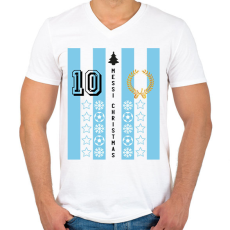 PRINTFASHION Messi Christmas - Férfi V-nyakú póló - Fehér