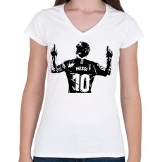 PRINTFASHION Messi - Női V-nyakú póló - Fehér