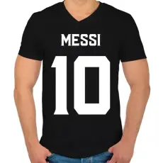 PRINTFASHION MESSI WHITE - Férfi V-nyakú póló - Fekete