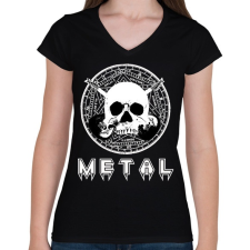 PRINTFASHION metal skull - Női V-nyakú póló - Fekete női póló